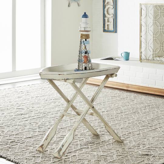 25" White Chinese Fir Coastal Accent Table